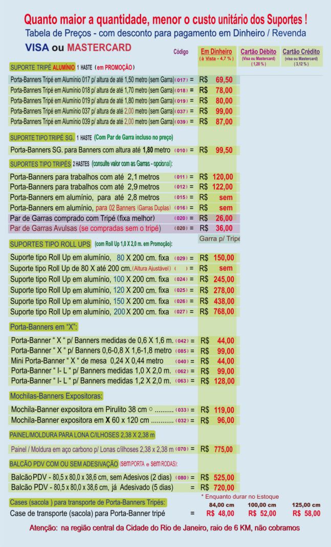 Tabela de Preços de à Vista e Faturado