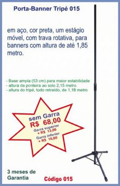 Porta-Banner Tripé código 015, em aço, cor preta, para Banners até 1,85 metro