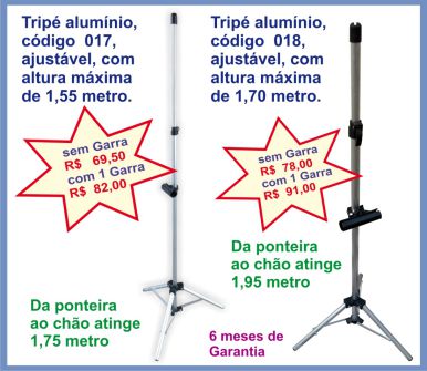 Tripé em alumínio D-2, 1 haste para ajuste da altura até 1,80 metro - PROMOÇÃO